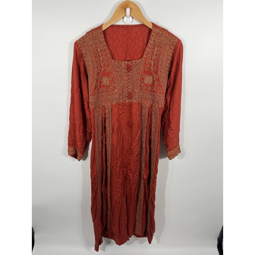 Womens Ren Faire Maxi Dress ONE SIZE Orange Embroidered Corset Back Medieval